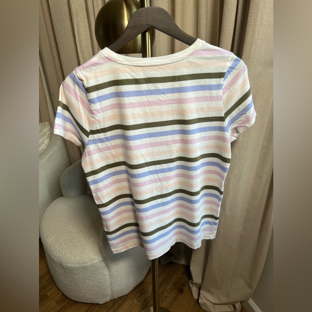 J.Crew White Striped Crewneck Cotton Tee | Large - Picture 3 of 5